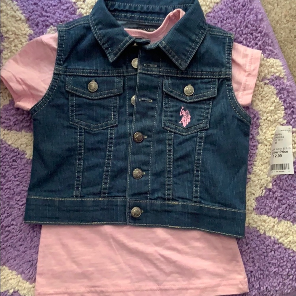 US Polo Assn shirt/ jean vest combo